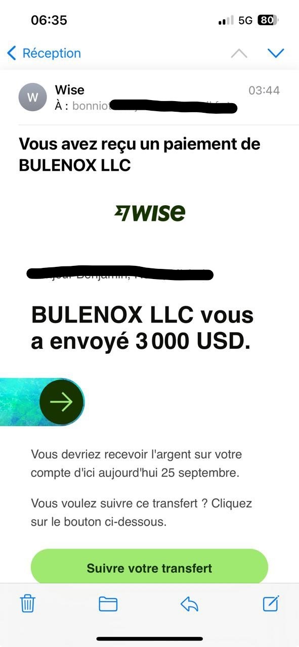 Benjamin — retrait $3 000 via Bulenox