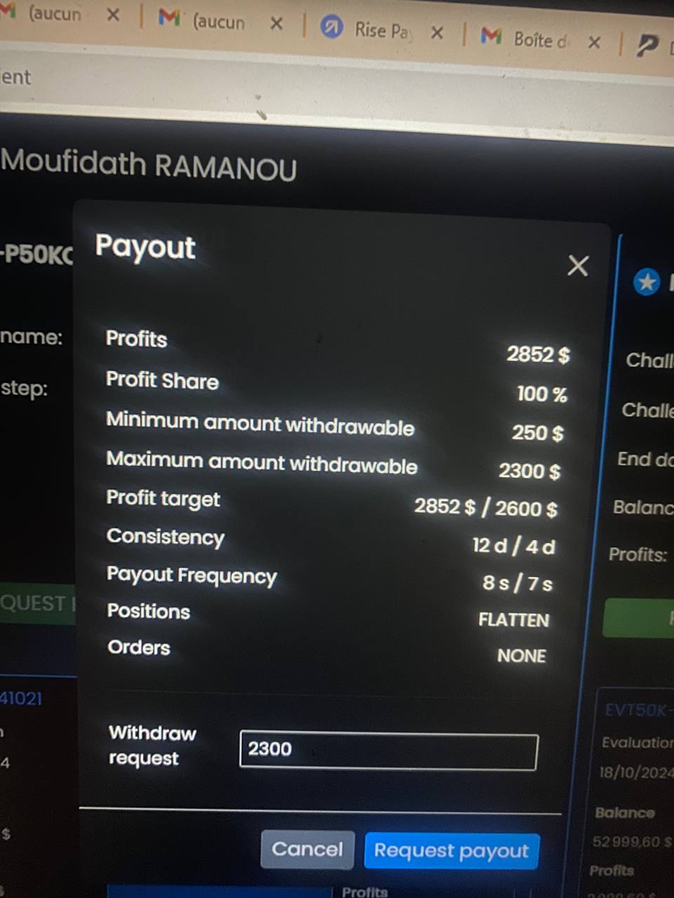 Moufidath — retrait $2 300